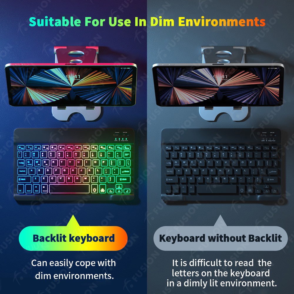 Fusion 10 Inch Backlit Backlight Wireless Keyboard And Mouse LED Colorful Bluetooth Keyboard For iPad Laptop Android iPhone