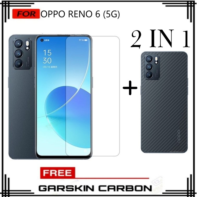 PROMO TEMPERED GLASS OPPO RENO 6 (5G) FREE GARSKIN CARBON ANTI BEKAS SIDIK JARI