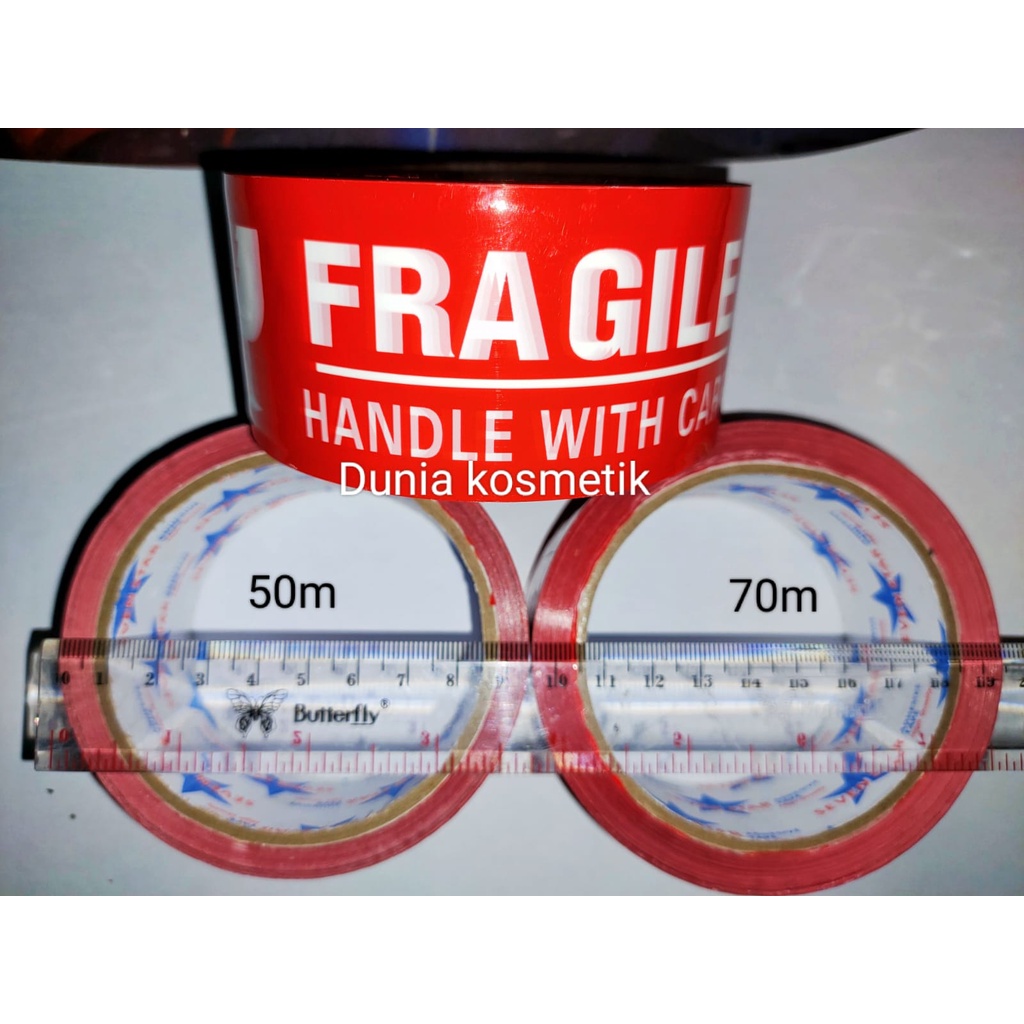 LAKBAN SELOTIP FRAGILE MERAH ORIGINAL