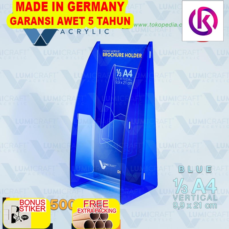 

Murah Brochure/Brosur Holder/Stand Acrylic/Akrilik Pocket Biru 1/3 A4