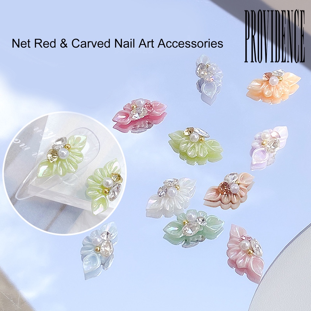 Providence 10Pcs / Set Hiasan Kuku 3D Bentuk Bunga Aksen Mutiara Imitasi Bahan Resin Untuk Nail Art / Manicure DIY