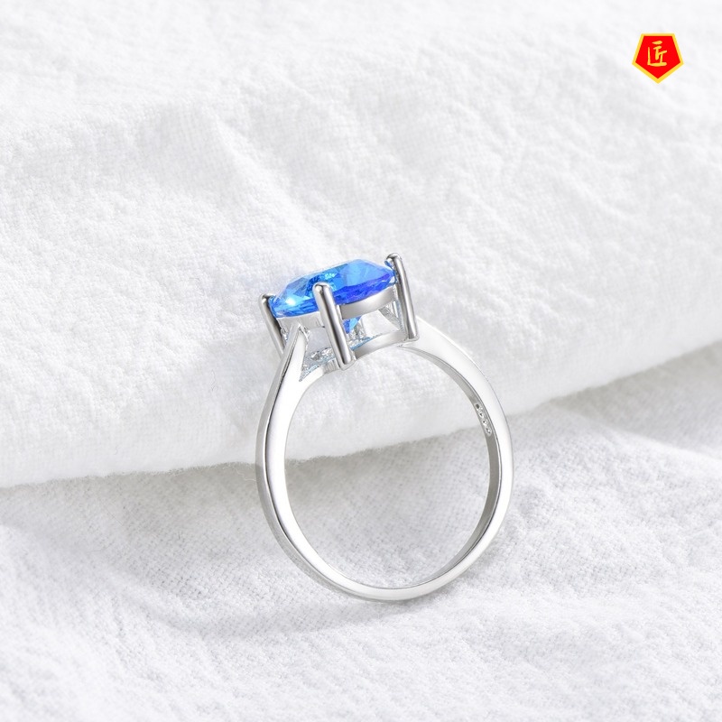 [Ready Stock]Classic 925 Silver Inlaid Blue Crystal Topaz Ring