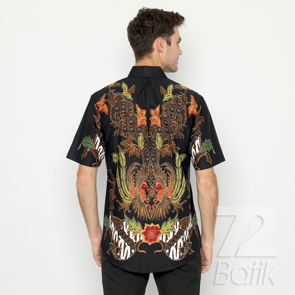 BATIK COUPLE MODERN Kemeja Rok Lilit Instan Batik Pria Lengan Panjang Premium Motif Casanova Hitam 721081 CAP 72