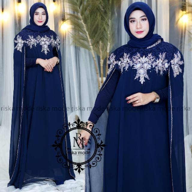 Kaftan bordir + manset gamis original riska mode