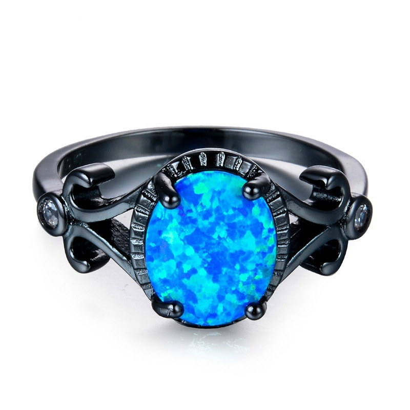 New female ring diamond opal black gold ring