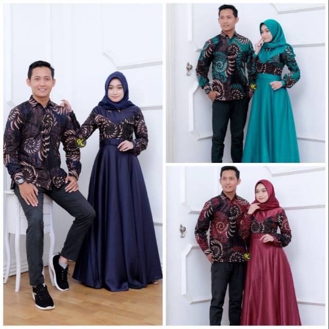COUPLE GAMIS BATIK PUTRI MALU KOMBINASI, SARIMBIT BATIK