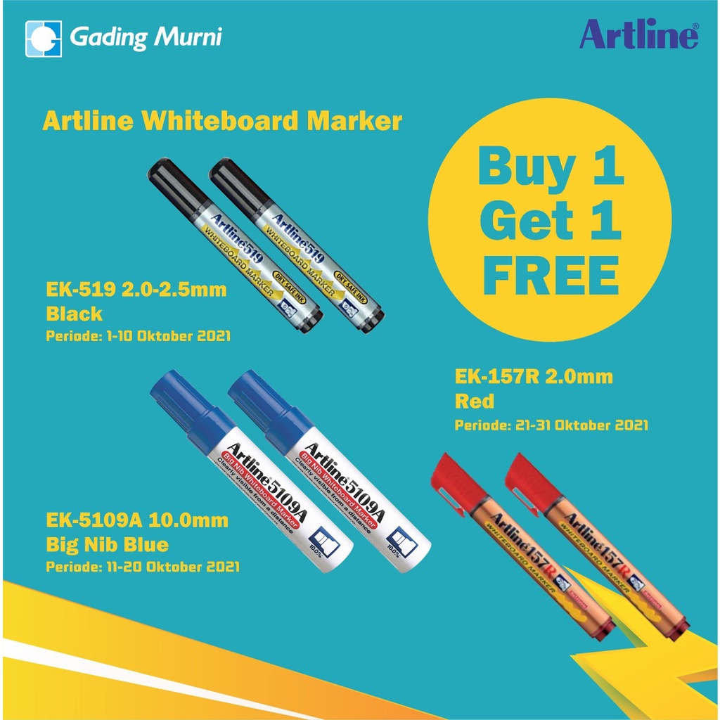 

BUY 1 GET 1 ARTLINE BIG NIB SPIDOL WHITEBOARD MARKER BLUE 10 MM