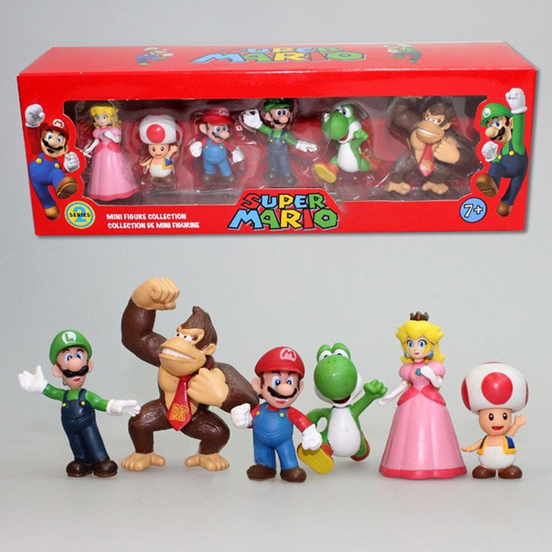 6pcs/set Patung Jepang Game Super Mario Set Luigi Donkey Mario Bros Model Boneka Collections Brinquedos Hadiah Ulang Tahun