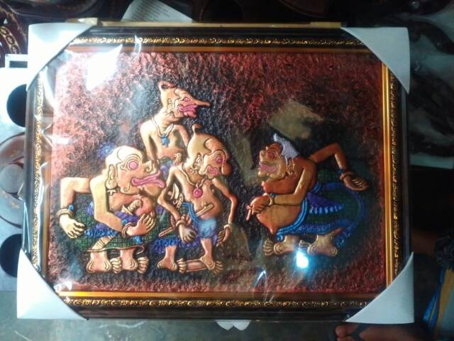 TERMURAH! Lukisan Timbul 3D Relief Gambar Wayang Punakawan 42x32 cm Dekorasi Pajangan Souvenir