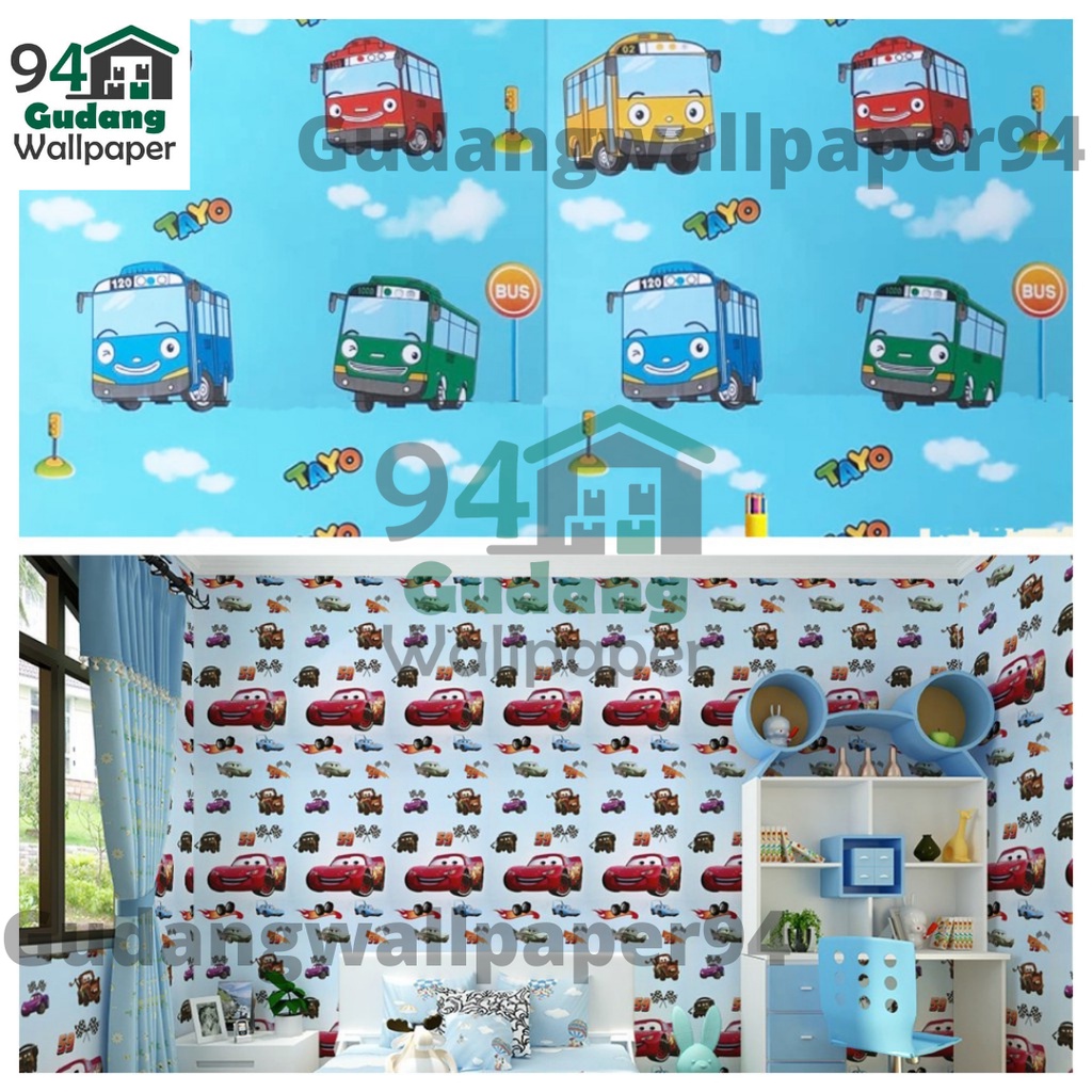 (PROMO COD) WALLPAPER DINDING STIKER MOTIF KARTUN MOBIL/CAR / Wallpaper Dinding Motif 45cmX10mtr