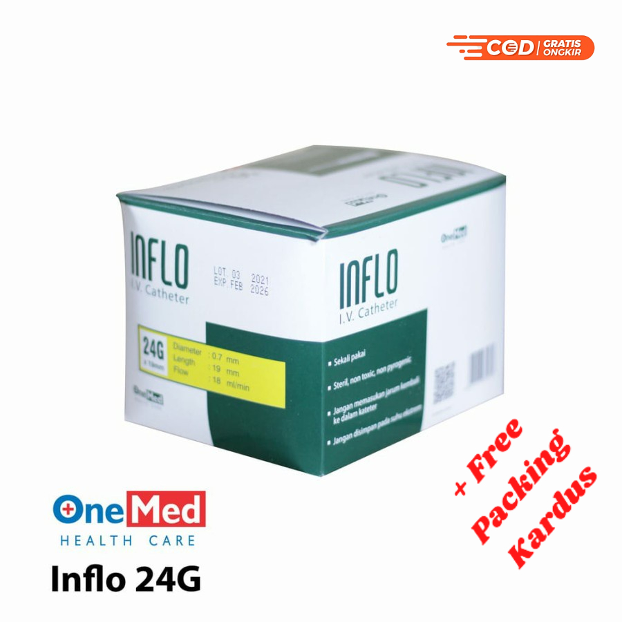 Inflo Plus I.V. Cathether 18G, 20G, 22G, 24G OneMed - Jarum Inflo Plus Onemed Abbocath 18G, 20G, 22G, 24G - Eceran