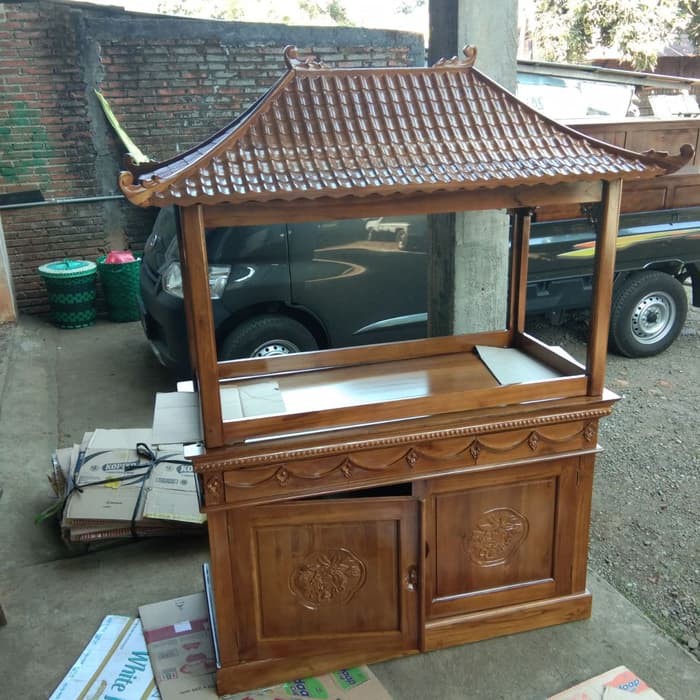 Meja bufet aquarium kayu jati