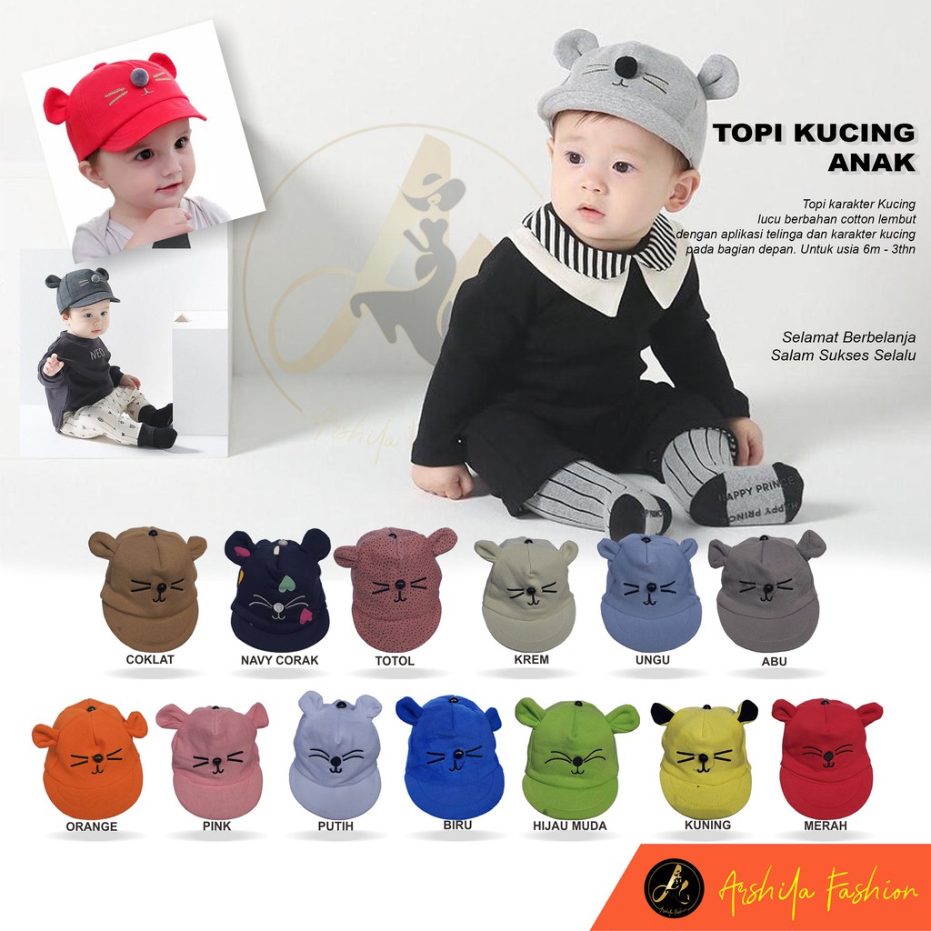 Topi Bayi Karakter Kucing / Topi Kucing Bayi /  Arshila_fashion