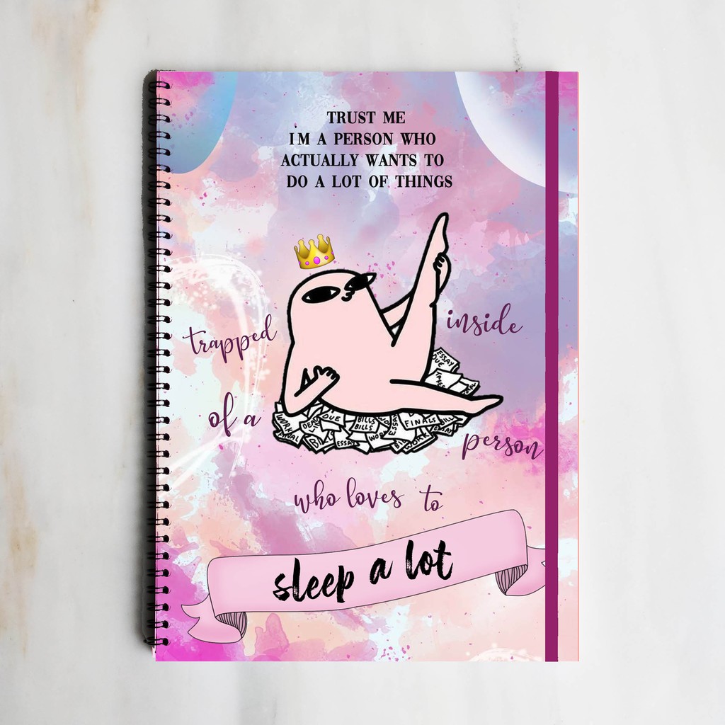 

SLEEP A LOT Meme Pink Spiral Ruled Notebook Diary Journal Office School Supplies Buku Tulis