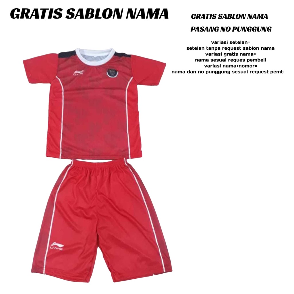 stelan baju kaos volli baju futsal stelan badminton anak murah size 9-12thn