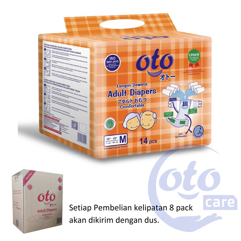 OTO Popok Dewasa model Lem Perekat Adult Diapers size M / L isi 14 pcs