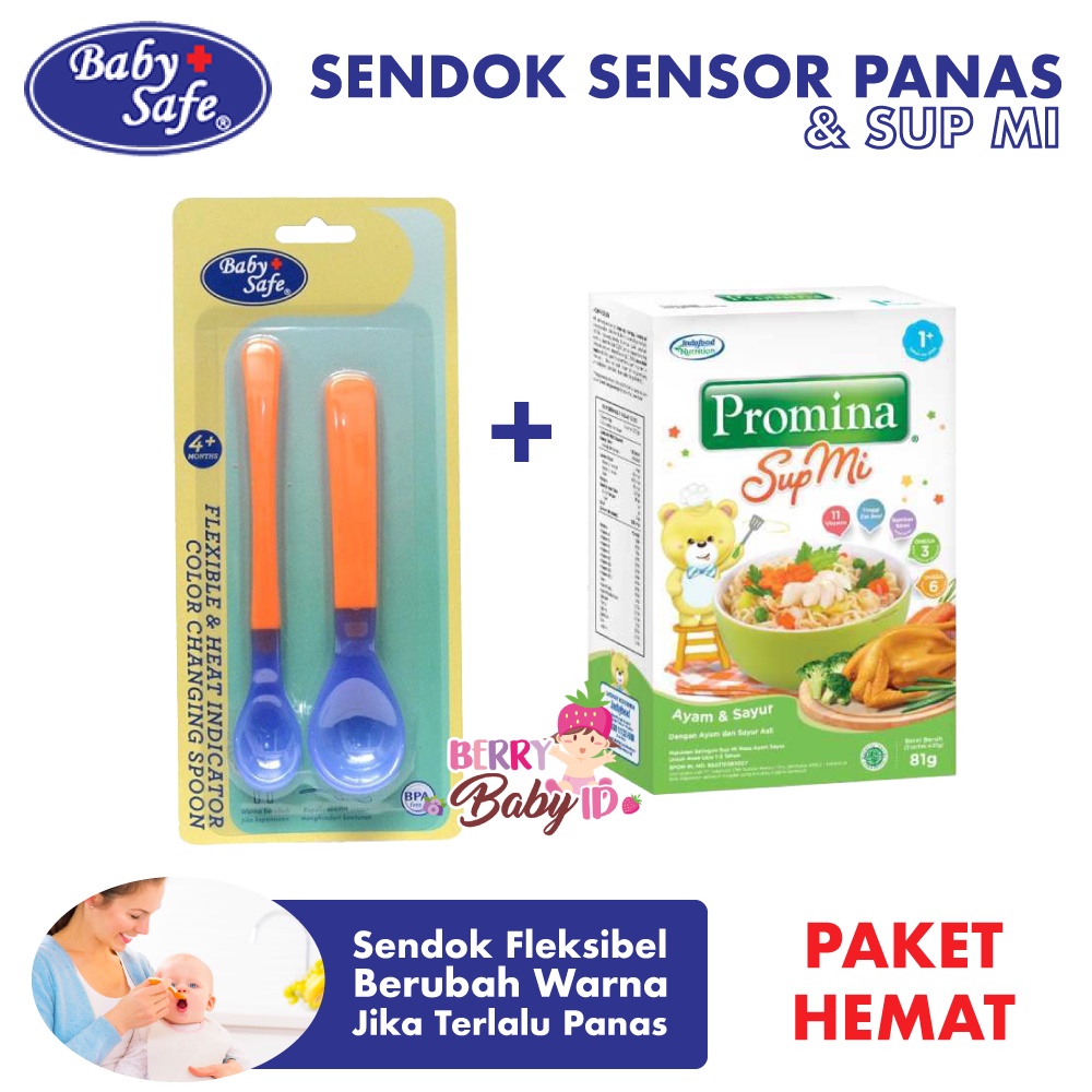 Baby Safe x Promina - Paket Baby Safe Sendok Flexi Sensor Panas &amp; Promina Sup Mi Ayam Sayur Berry Mart