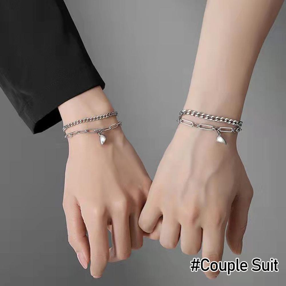 Timekey Gelang Tangan Rantai Baja Titanium Magnet Model Hati Gaya Punk Romantis Untuk Pasanganpriawanita G1U7