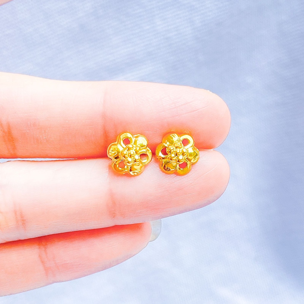 Anting duduk anak dan dewasa emas asli kadar 700 70 16k 3D bunga like kendari simpel giwang kerabu paku cucuk stud ringan 0,5 gr gram g setengah gold earrings