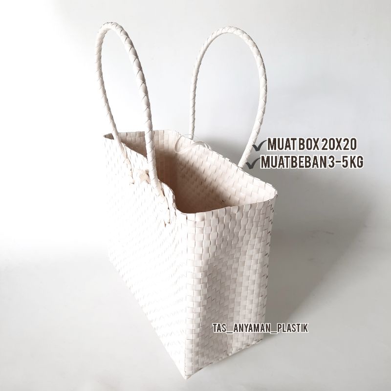 READY Tas Anyaman Plastik Premium Rotan Hampers Murah Keranjang Belanja Anyam Putih Polos