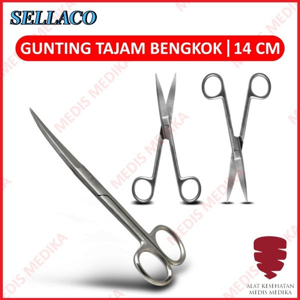 Jual Gunting Tajam Bengkok 14cm Medis Stainless Steel Operasi Bedah Anatomi Sharp Jaringan 14 Cm 