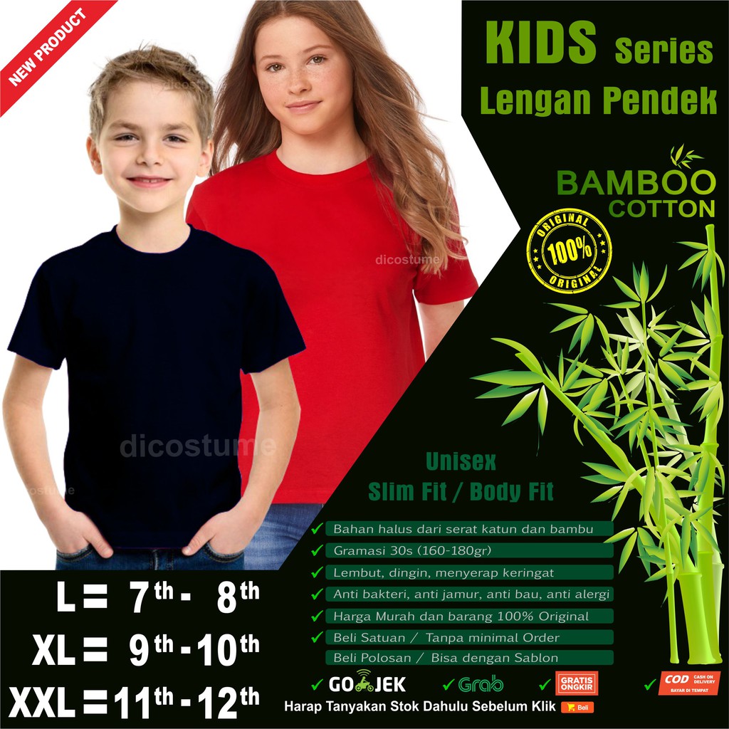 Kaos Polos Katun Bambu (Cotton Bamboo) Anak