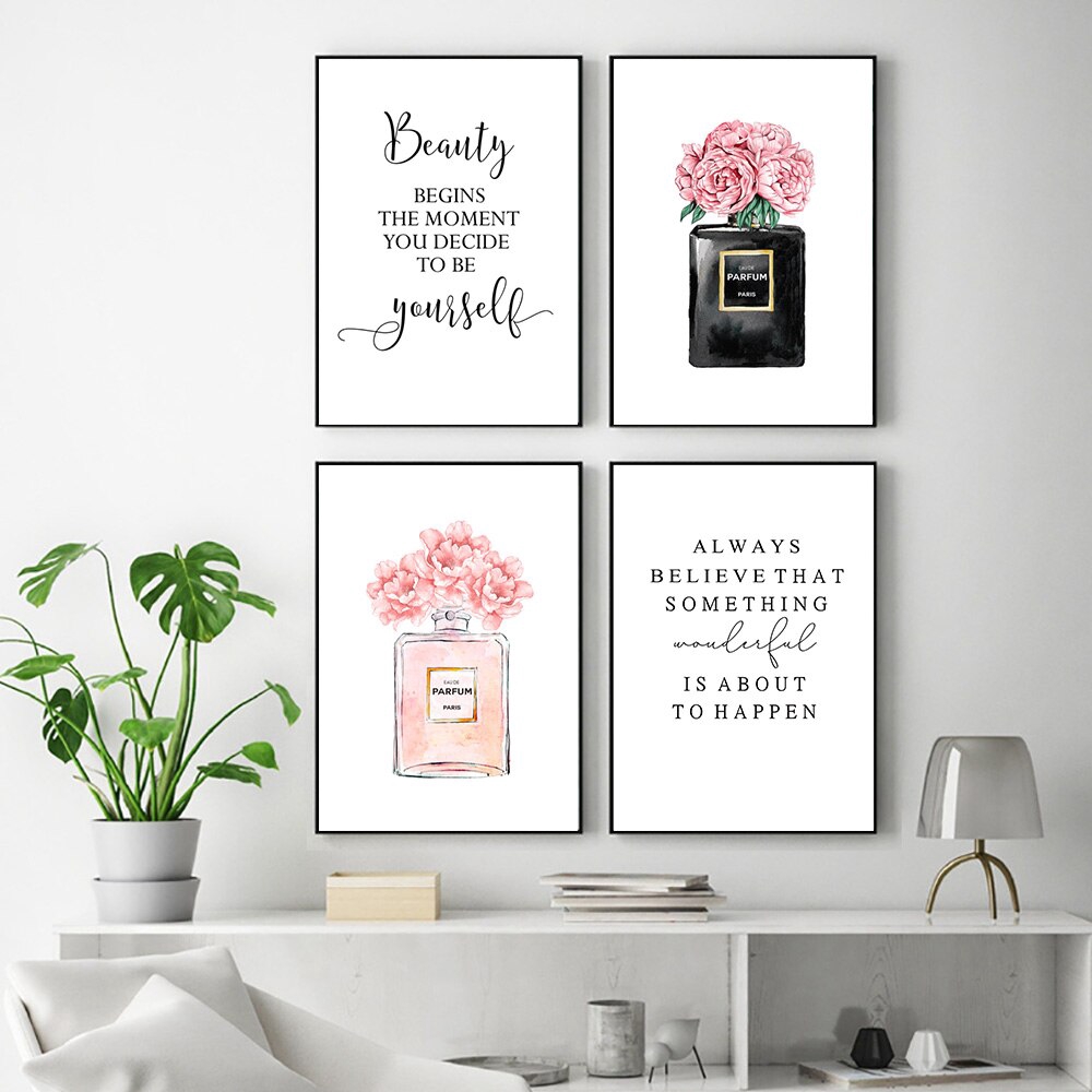 Fashion Wall Art Painting Pink Perfume Poster Makeup Canvas Print Poster Quotes Wall Pictures For Living Room Decoration No Framed Shopee Indonesia