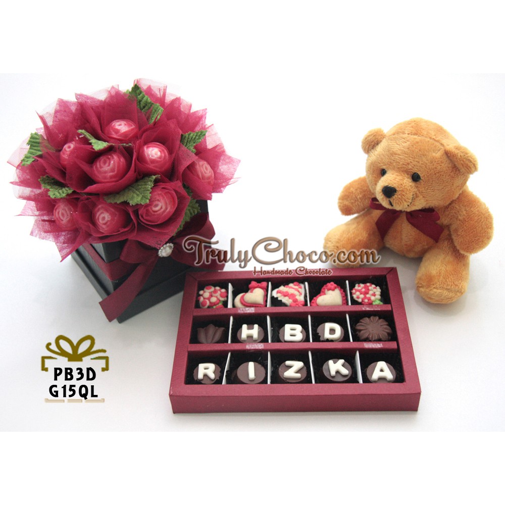 

Trulychoco - Hadiah Ulangtahun Cokelat Bungan, Box dan Boneka