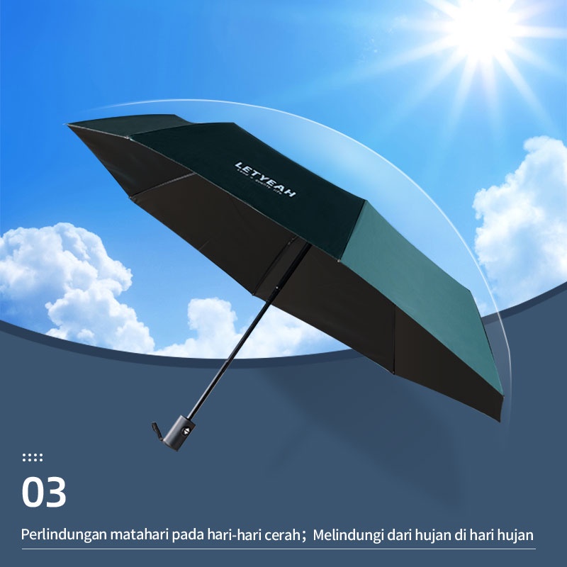 Letyeah &amp; Kaizenliving Payung Lipat Otomatis Buka Anti UV Besar Kualitas/unisex umbrella