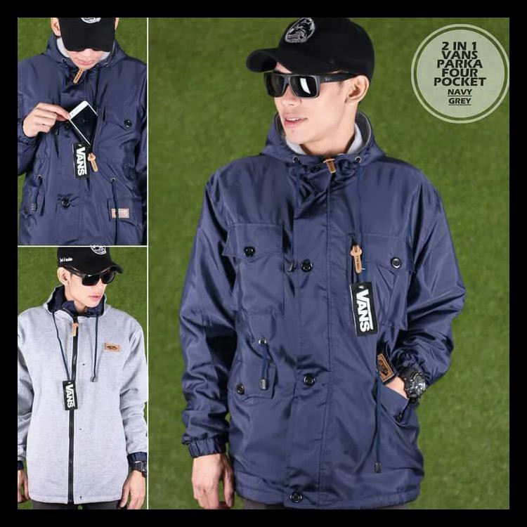 100%Original Jaket Pria Vans Bb Parka/Jaket Bolak Balik - Marron Black, L Promo Bulan Ini