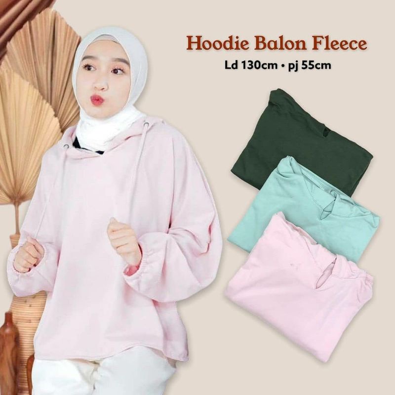 Hoodie Balon Fleece  - Jaket Hoodie Tudung Oversize Lengan Balon