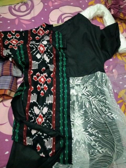 Dress Natasha Tile Etnik Batik Wanita Modern Bahan Katun Mix Brukat Dress Batik Pekalongan Kekinian