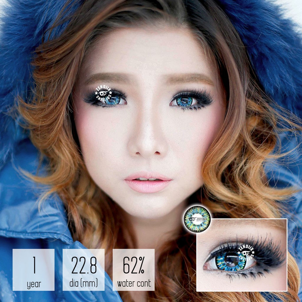 Softlens DOLLY EYE GLAMOUR Warna BLUE Normal Beda Minus