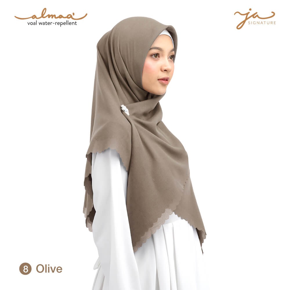 Jilbab Afra Almaa' Warna Olive - Hijab Voal Polos Segi Empat - Water Repellent