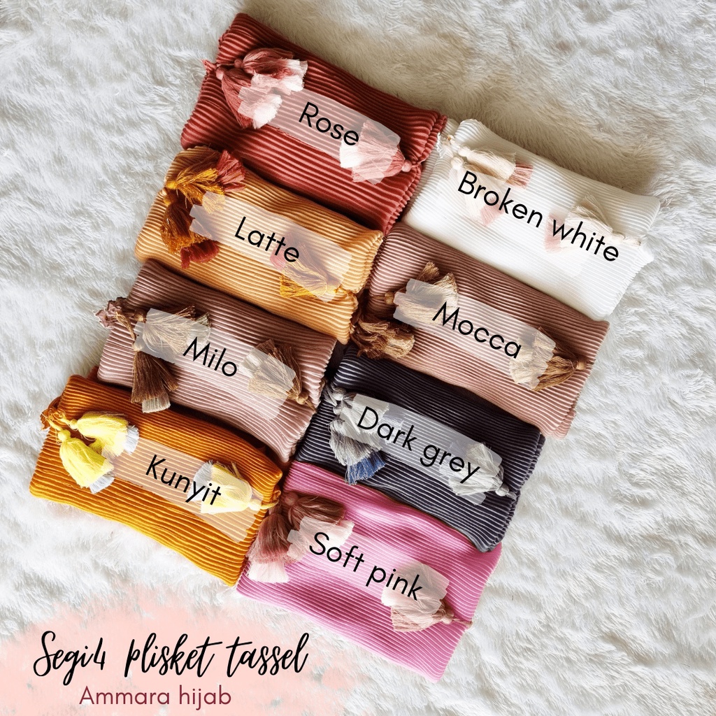 jilbab segiempat plisket polos / plain pompom tassel polycotton-2