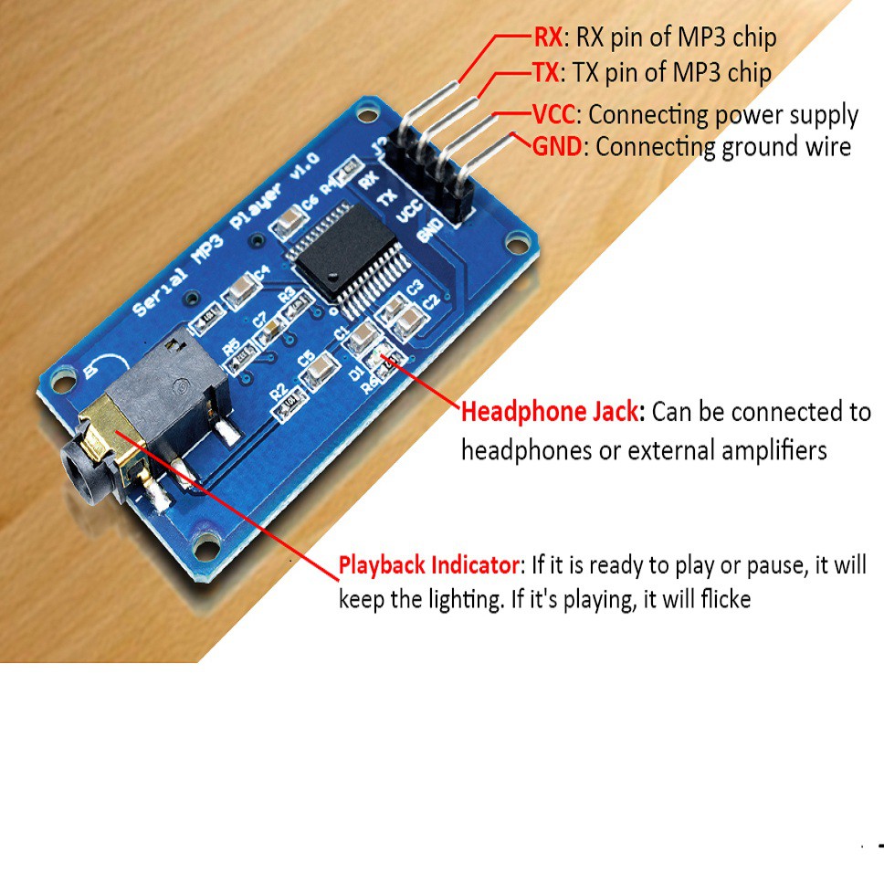 Modul YX5300 UART Serial MP3 Music Player YX-5300 Micro SD TF Card