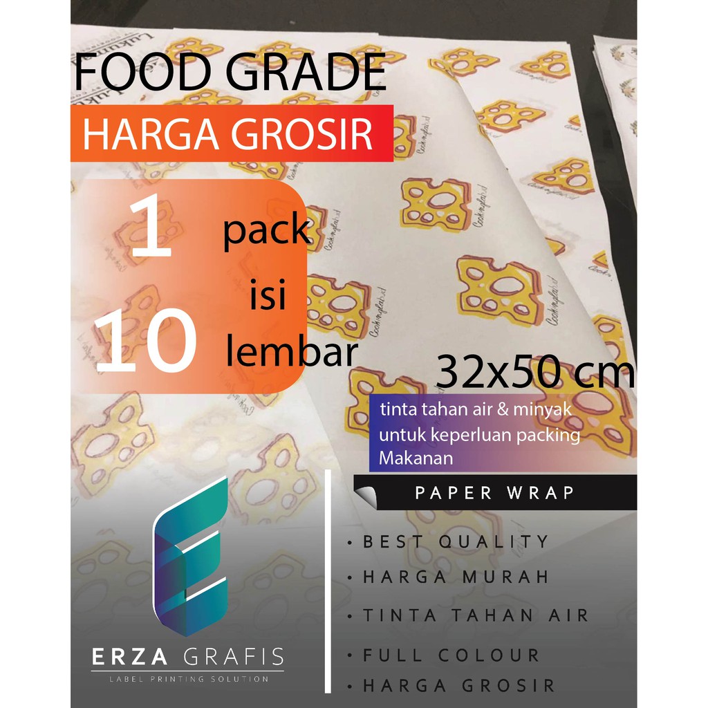 

Kertas Bungkus Food Grade/Kertas Wrap/Wrapping Paper CUSTOM (32x50) cm