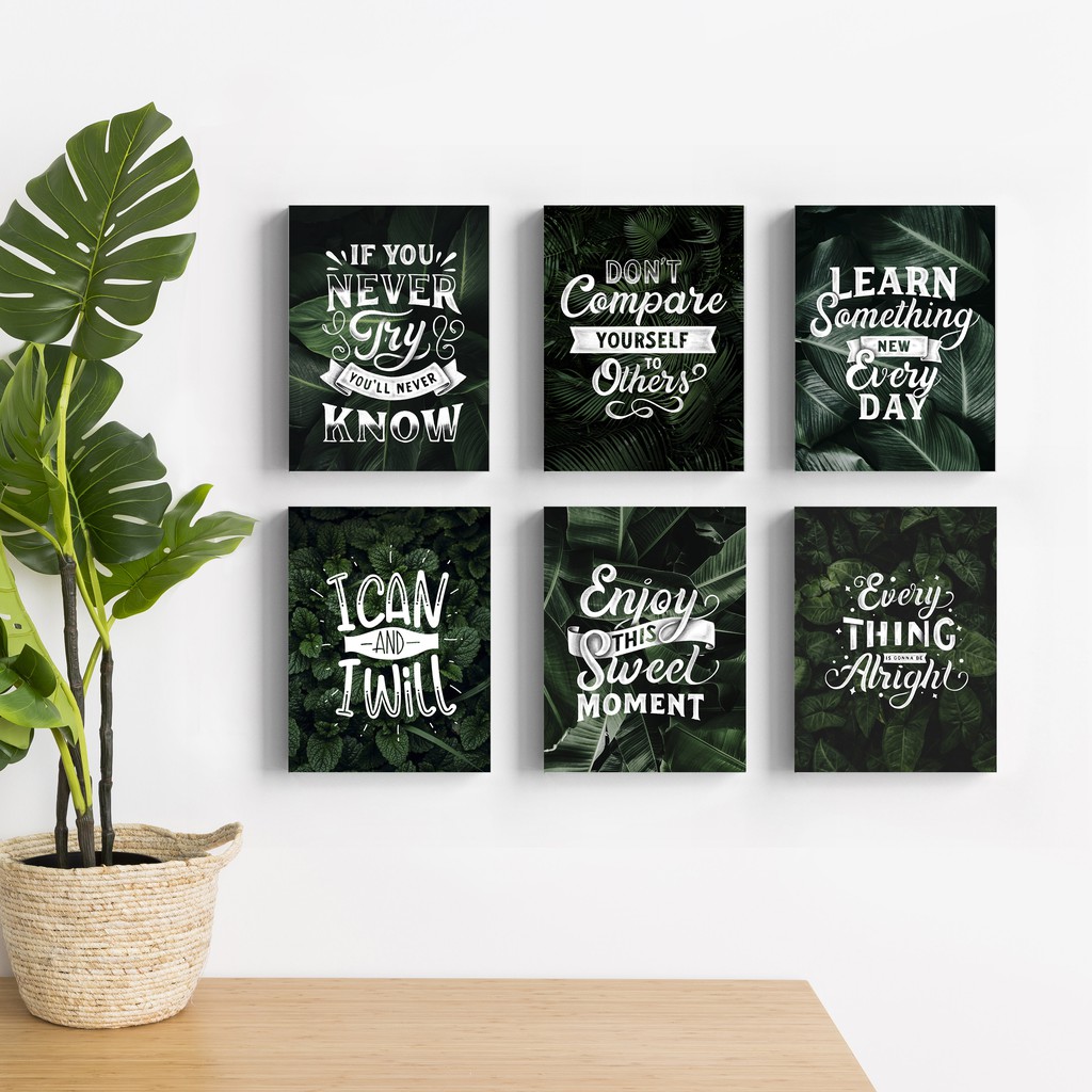 Hiasan Dinding Rumah Poster Motivasi Quote Tropical Hijau Daun