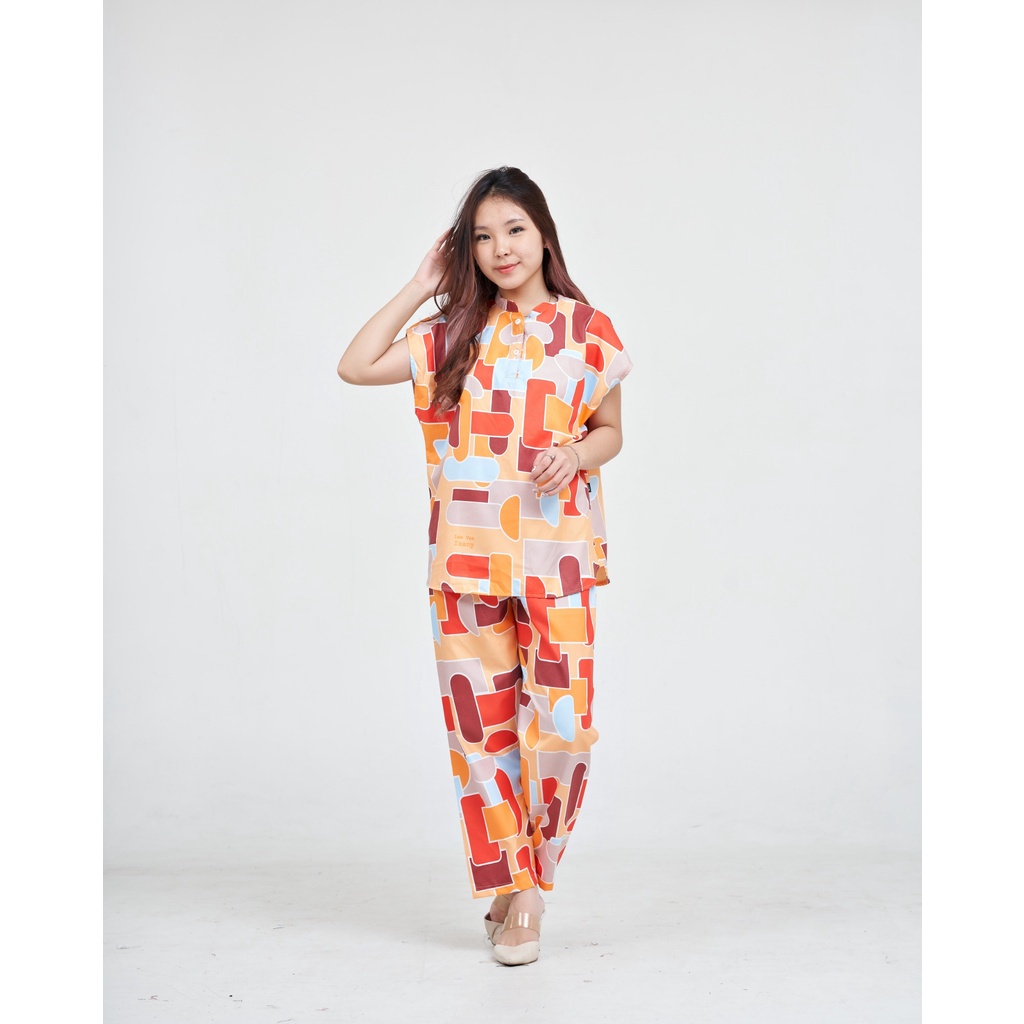 IZANY Piyama Dewasa Daily Set / One Set Aeon all size Lengan Pendek Allsize-LOLLY ORANGE