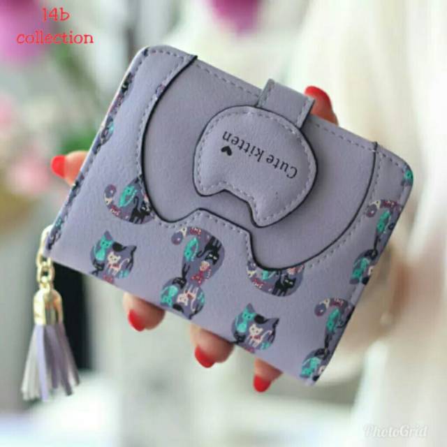 Dompet lipat mini cute kitten 14B /dompet murah/ dompet cewek termewah dan terkalem BISA COD