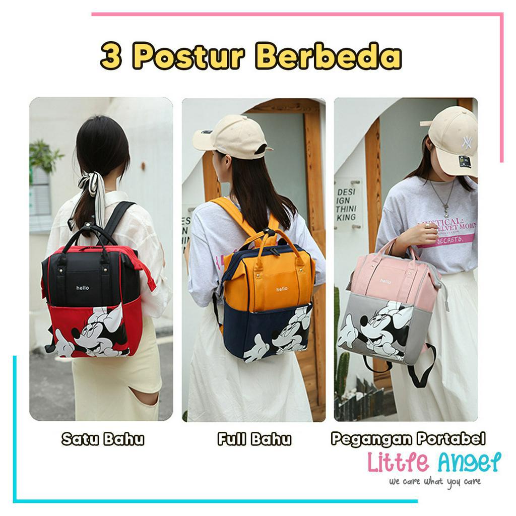 Tas Bayi Diaper Bag Baby Mickey Minnie Ransel Multifungsi Besar Perlengkapan Ibu Bayi Popok Botol Susu Asi Baju Celana Bayi Back Pack Annelo