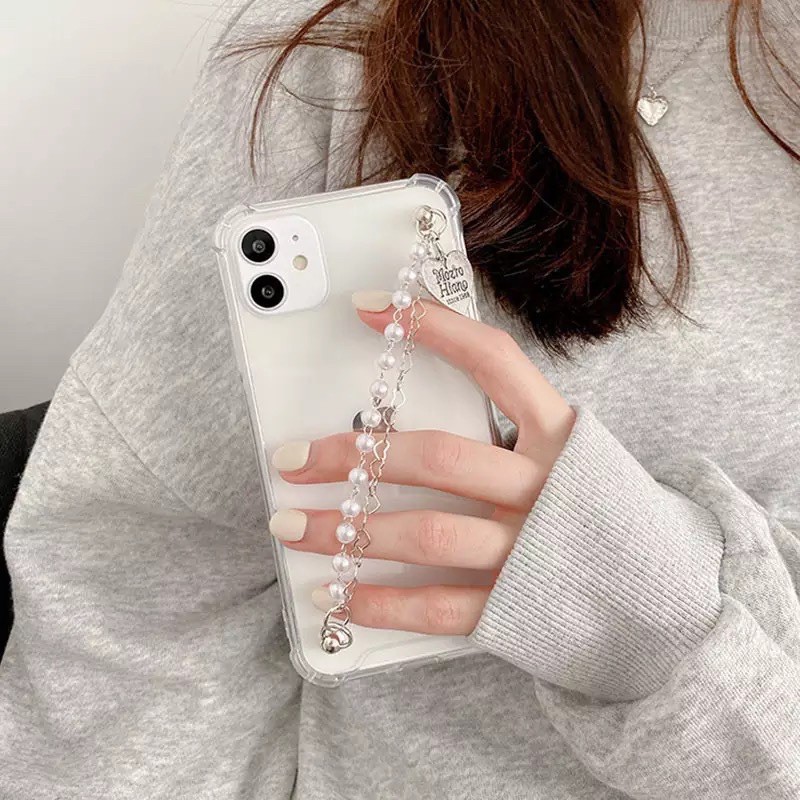 Grip Case Chain Metal Silver with Pearl ALL PHONE TYPES Oppo Reno 5 5f 4 4f Vivo Y51A V21 V20 Y12 SE