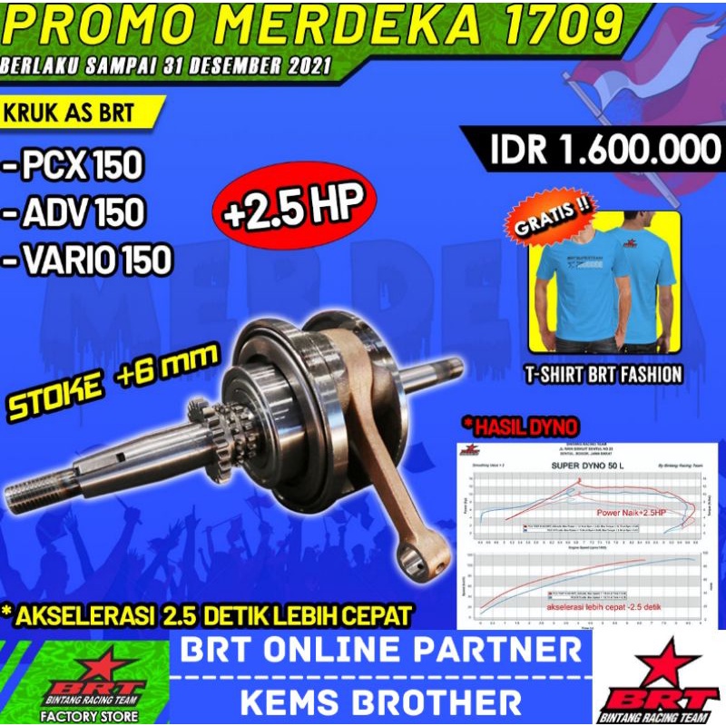 KRUK AS BRT ORIGINAL VARIO 150 PCX 150 ADV 150 STROKE UP 6.0 MM GRATIS BEARING KRUK AS KANAN KIRI