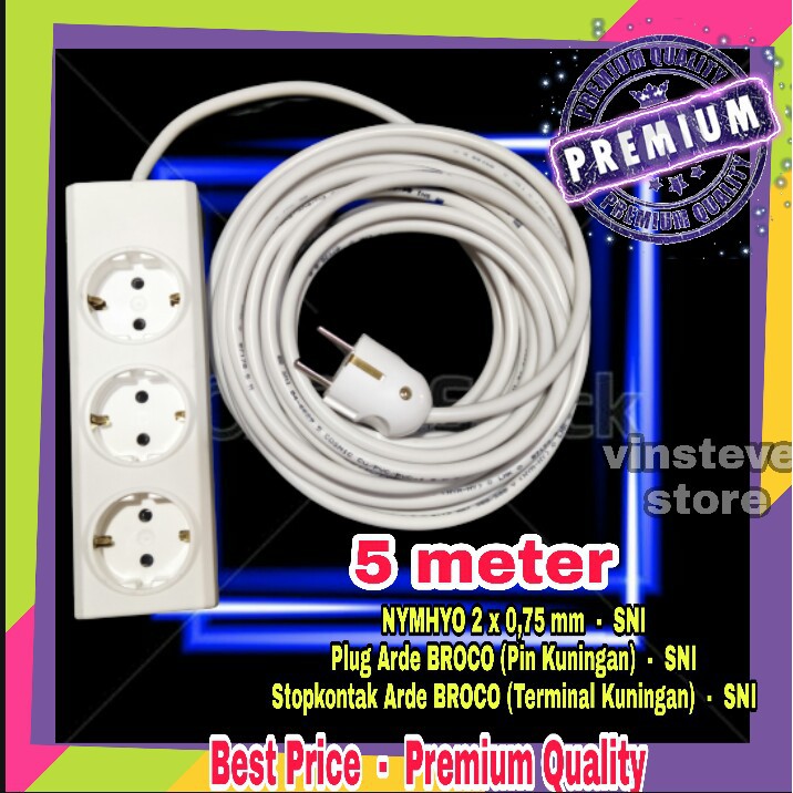 Stop Kontak Kabel BROCO 3 Lubang 5 Meter