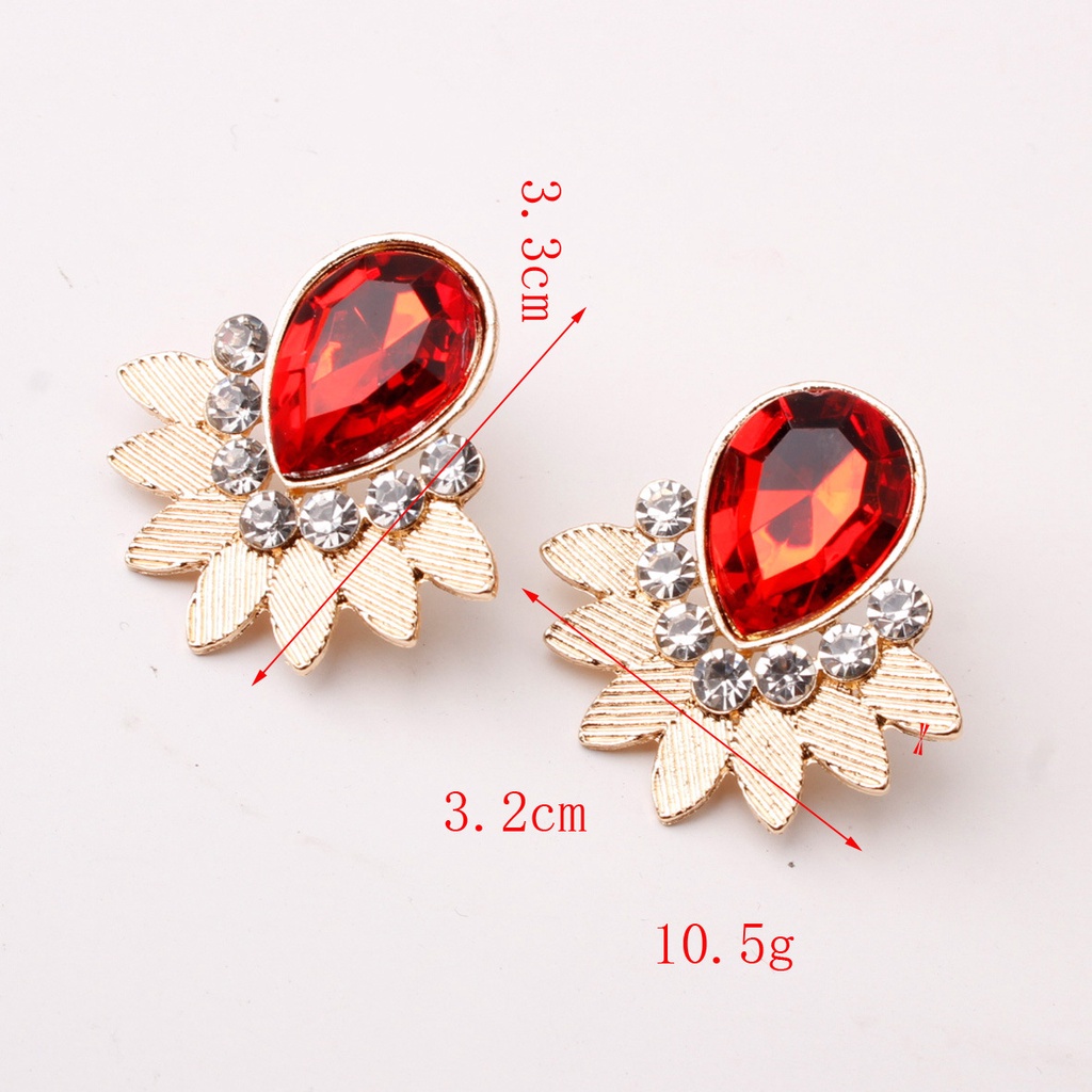 Fashion perhiasan Eropa dan Amerika retro berlian daun air drop anting-anting stud kreatif segar wan