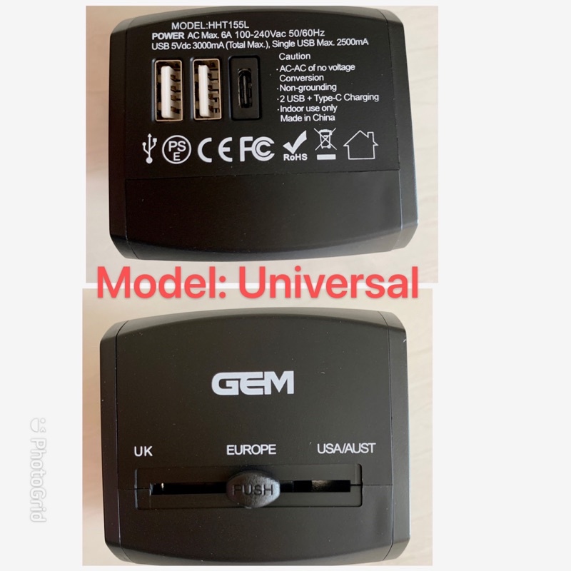 Universal Travel Adaptor/Adaptor Internasional/Adaptor Charger Plug/ Stop Kontak/ Colokan Listrik 2USB+1TYPE C