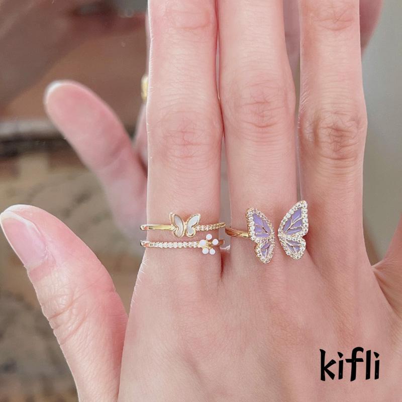 Cincin Desain Kupu-Kupu Aksen Mutiara Untuk Wanita