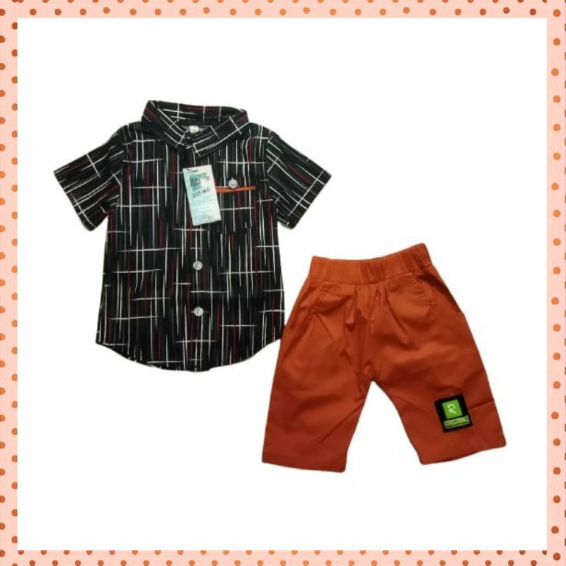 Setelan / set baju anak bayi cowok pakaian bayi laki laki aison kemeja baju anak bayi laki murah