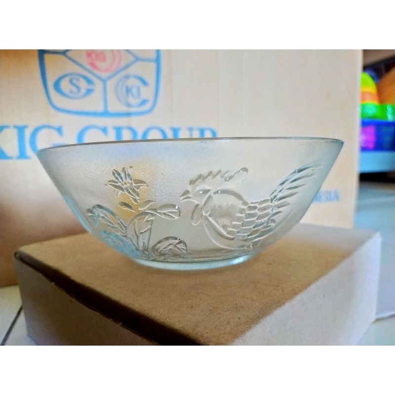 Mangkok Kaca Bening Motif Ayam Jago MKA 6.5B (free bubblewrap)