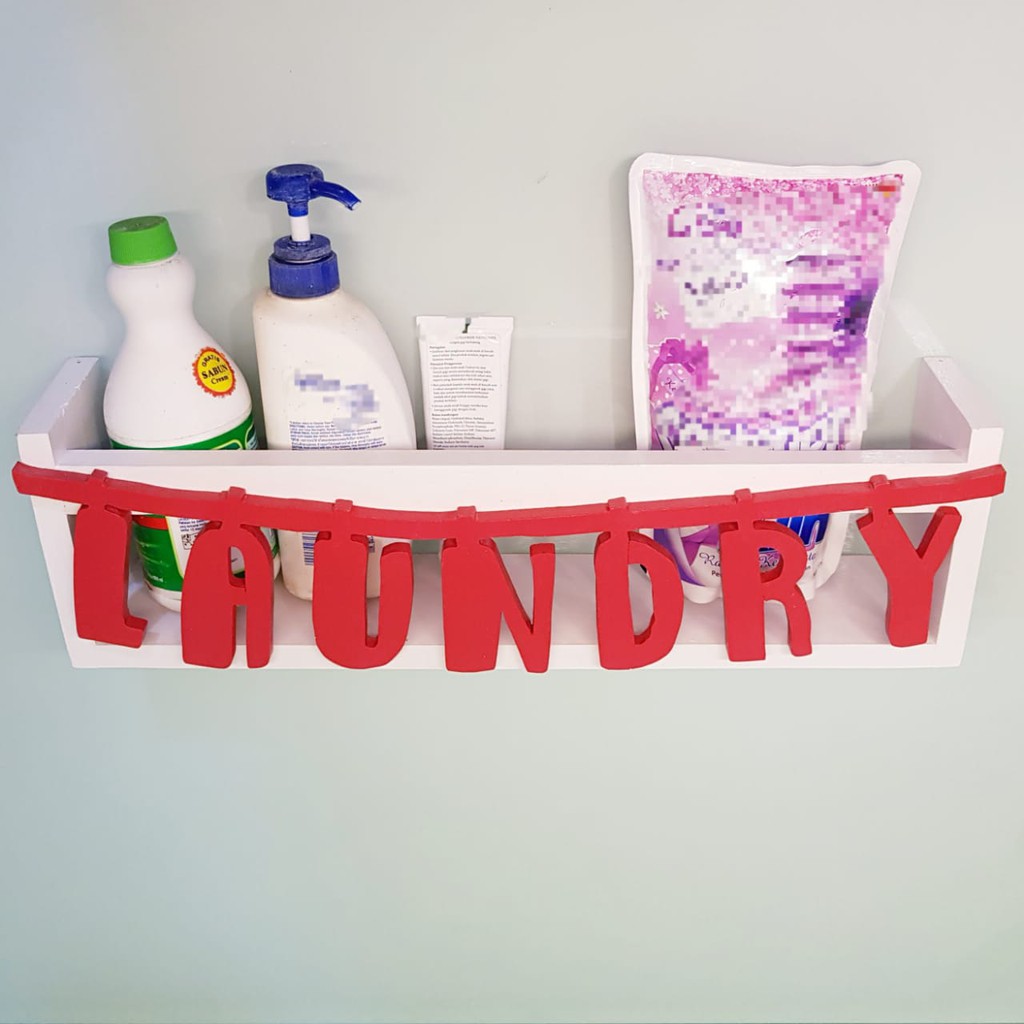 PSC Decor Gantungan Tempat Sabun Detergen Rak Dinding Ambalan Laundry Kayu Dekorasi Ruangan Shabby C